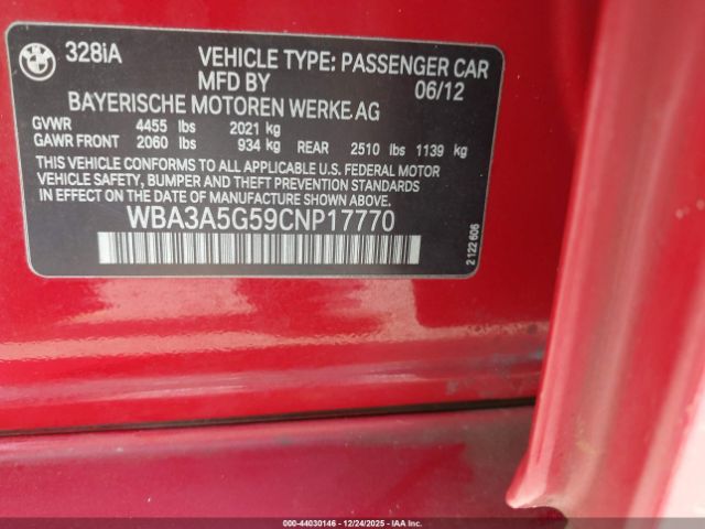 2012 BMW 328I WBA3A5G59CNP17770 Photo 8