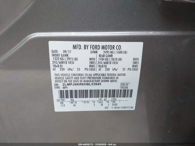 Lincoln Mkx Select 2017 2LMPJ6KR6HBL53945 Image 9
