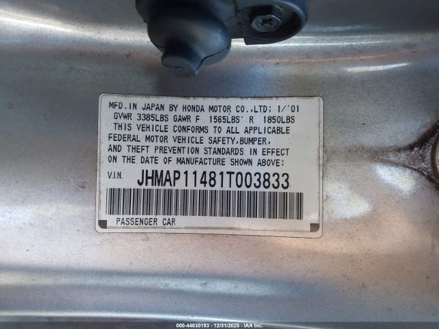 44030193 :رقم المزاد ، JHMAP11481T003833 vin ، 2001 Honda S2000 مزاد بيع