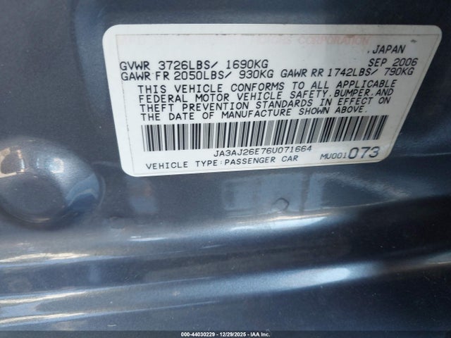 2006 MITSUBISHI LANCER JA3AJ26E76U071664 Photo 8