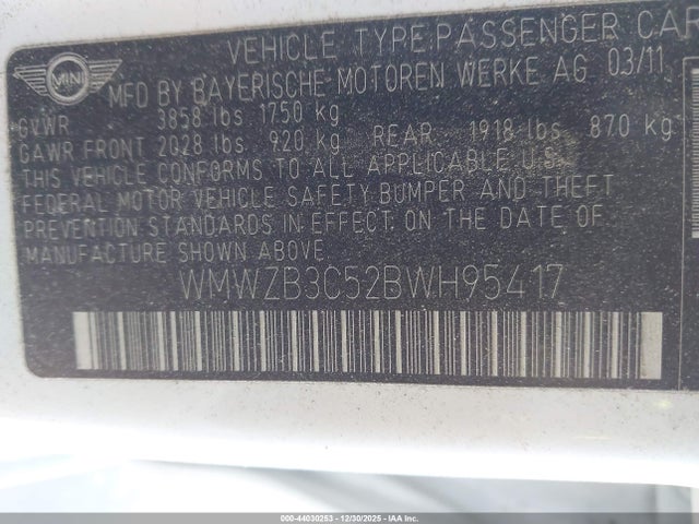 2011 MINI COOPER COUNTRYMAN WMWZB3C52BWH95417 Photo 8