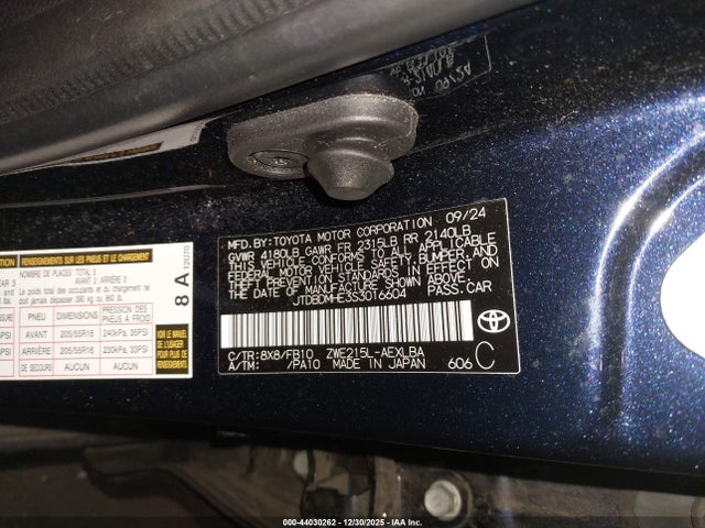Aukcja sprzedaży 2025 Toyota Corolla Hybrid Le, vin: JTDBDMHE3S3016604, numer aukcji: 44030262