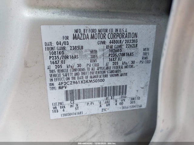 2003 MAZDA TRIBUTE 4F2CZ961X3KM50500 Photo 8