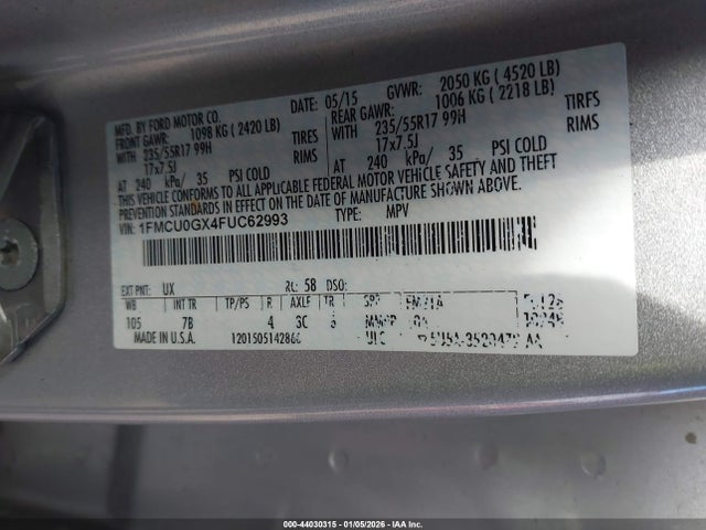 Ford ESCAPE SE 2015 1FMCU0GX4FUC62993 Image 9