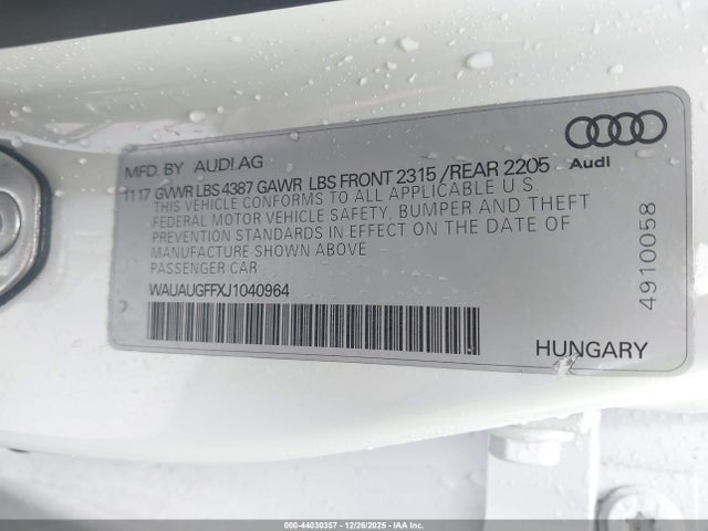 WAUAUGFFXJ1040964 Audi A3 2.0t Premium/2.0t Tech Premium