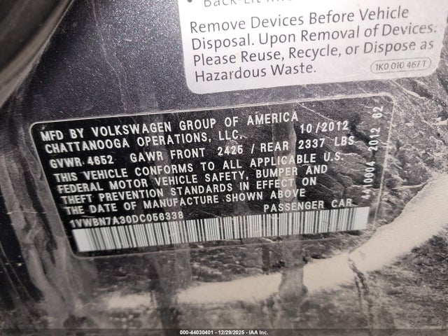 2013 VOLKSWAGEN PASSAT 1VWBN7A30DC056338 Photo 8