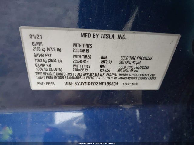 2021 TESLA MODEL Y 5YJYGDED2MF109634 Photo 8
