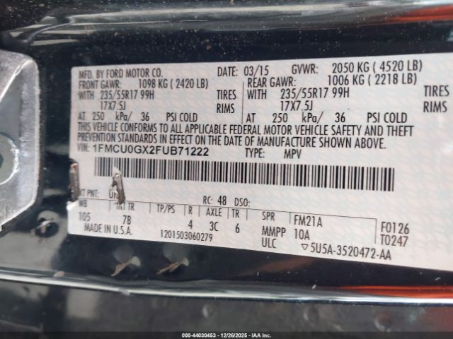 2015 FORD ESCAPE 1FMCU0GX2FUB71222 Photo 8