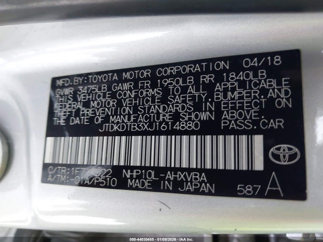 JTDKDTB3XJ1614880 Toyota Prius C One