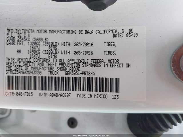 Продажа на аукционе авто 2019 Toyota Tacoma Trd Off Road, vin: 3TMCZ5AN6KM243550, номер лота: 44030478
