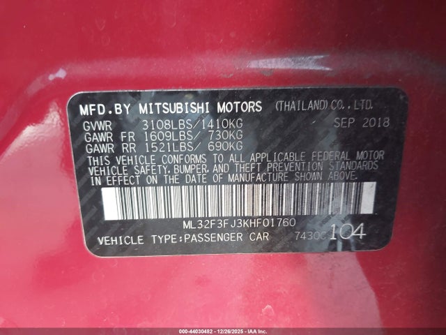 2019 MITSUBISHI MIRAGE G4 ML32F3FJ3KHF01760 Photo 8