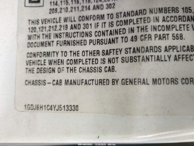 44030503 :رقم المزاد ، 1GDJ6H1C4YJ513330 vin ، 2000 Gmc Tc6h042 مزاد بيع