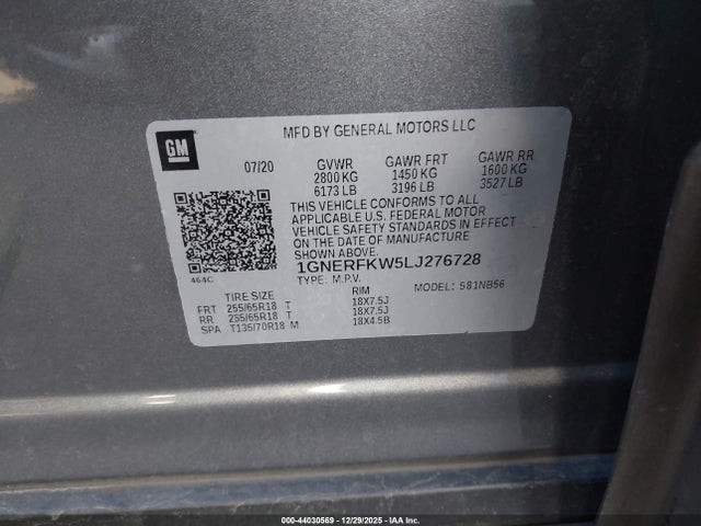 1GNERFKW5LJ276728 Chevrolet Traverse Fwd Ls
