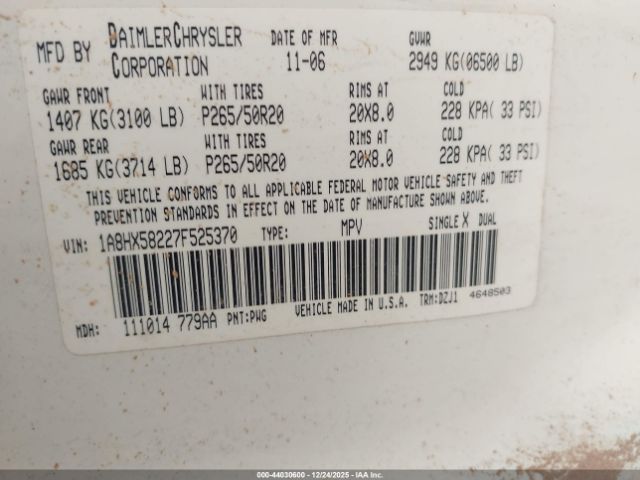 2007 CHRYSLER ASPEN 1A8HX58227F525370 Photo 8