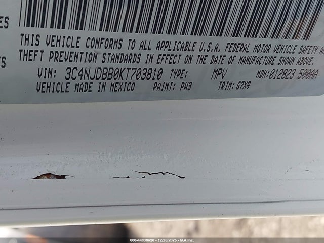 2019 Jeep Compass Latitude 4x4 მანქანა იყიდება აუქციონზე, vin: 3C4NJDBB0KT703810, აუქციონის ნომერი: 44030620