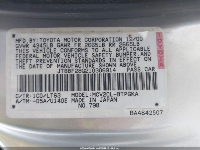 2001 LEXUS ES 300 JT8BF28G210306914 Photo 8