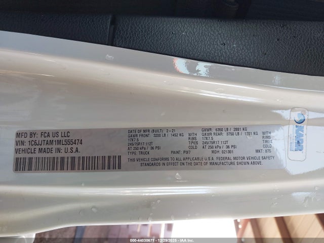 1C6JJTAM1ML555474 Jeep Gladiator Sport S 4x4