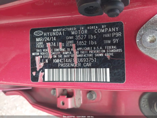 KMHCT4AE9EU693751 Hyundai ACCENT GLS
