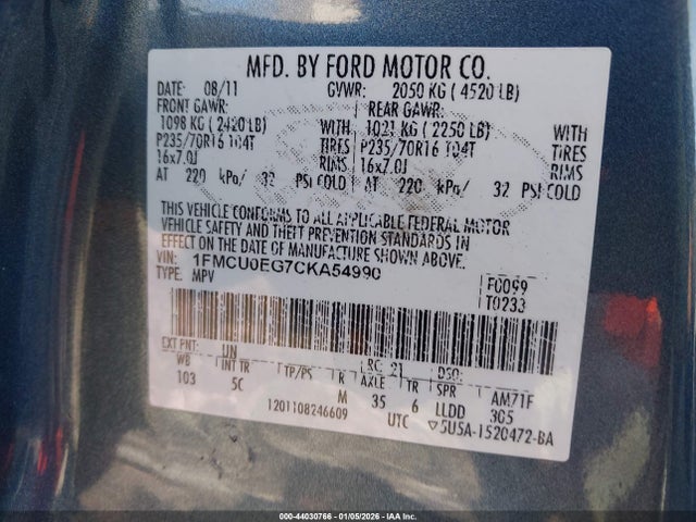 2012 FORD ESCAPE 1FMCU0EG7CKA54990 Photo 8