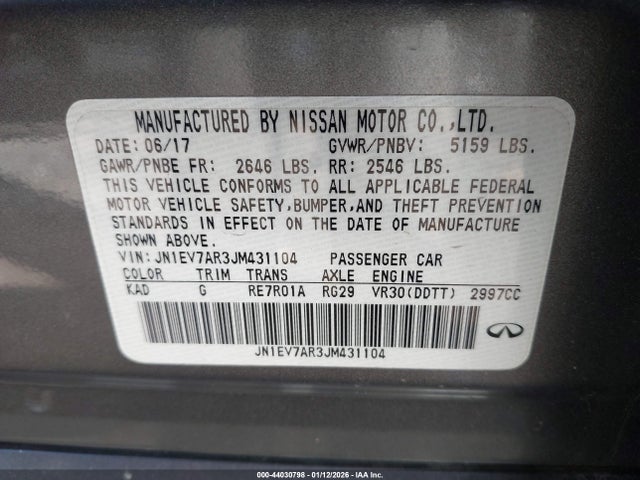 Продаж на аукціоні авто 2018 Infiniti Q50 3.0t Luxe, vin: JN1EV7AR3JM431104, номер лоту: 44030798