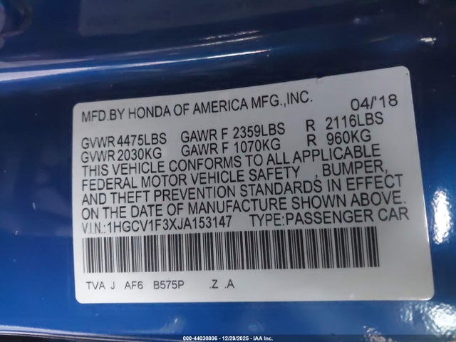 1HGCV1F3XJA153147 Honda Accord Sport