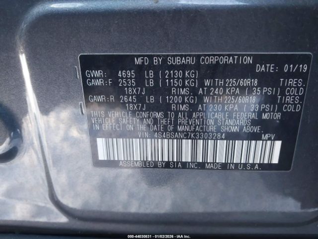 2019 SUBARU OUTBACK 4S4BSANC7K3303284 Photo 8