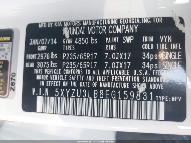 5XYZU3LB8EG159831 Hyundai Santa Fe Sport 2.4l