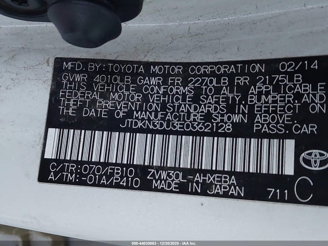 JTDKN3DU3E0362128 Toyota Prius Two
