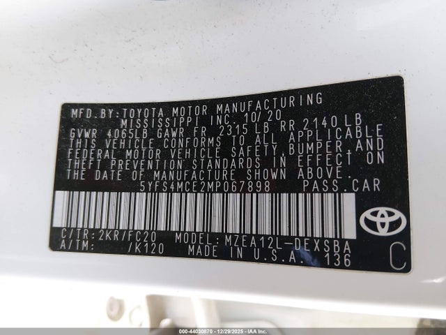 Toyota COROLLA SE 2021 5YFS4MCE2MP067898 Image 9