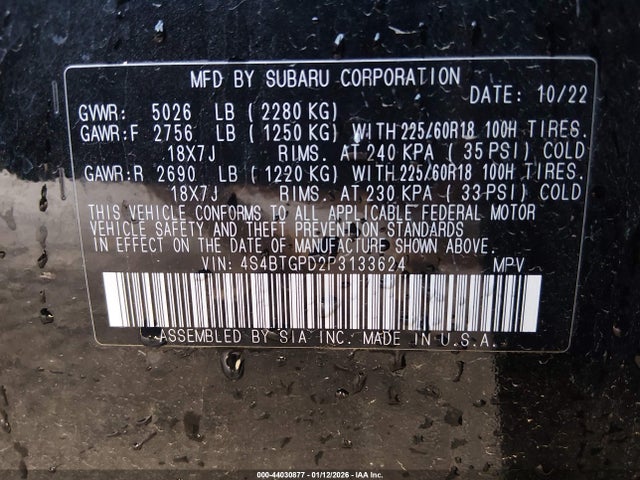 44030877 :رقم المزاد ، 4S4BTGPD2P3133624 vin ، 2023 Subaru Outback Touring Xt مزاد بيع