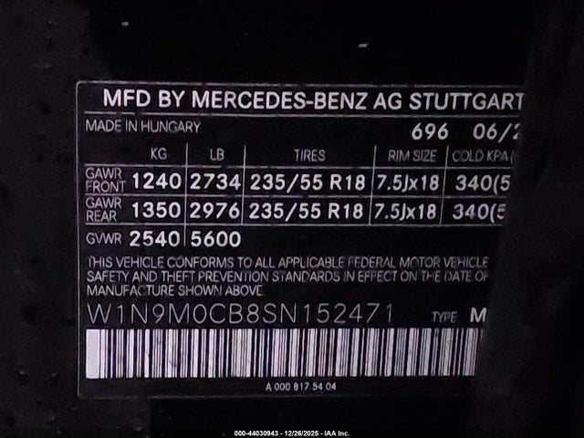 W1N9M0CB8SN152471 Mercedes-Benz Eqb 250 Suv