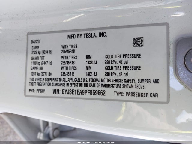 Продажа на аукционе авто 2023 Tesla Model 3 Rear-wheel Drive, vin: 5YJ3E1EA9PF559662, номер лота: 44030947