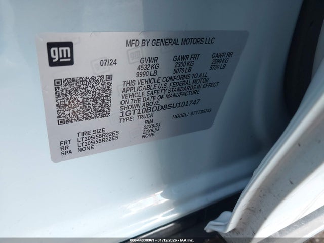 1GT10BDD8SU101747 GMC Hummer Ev Pickup E4wd 2x
