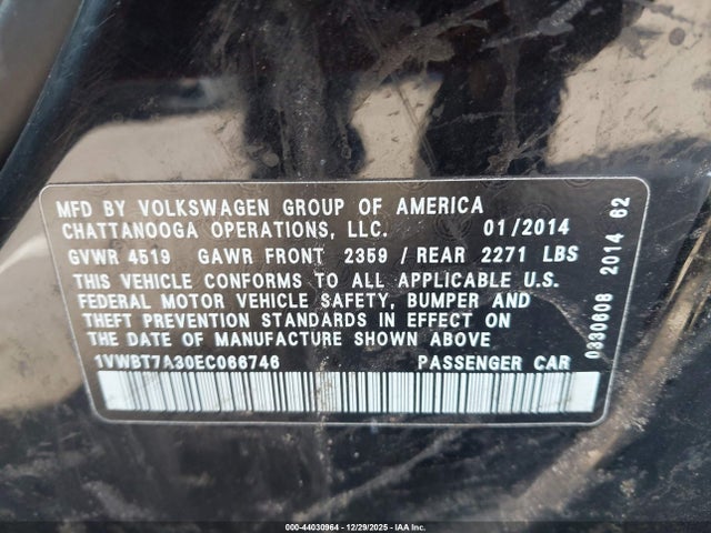 Volkswagen Passat 1.8t Se 2014 1VWBT7A30EC066746 Image 9