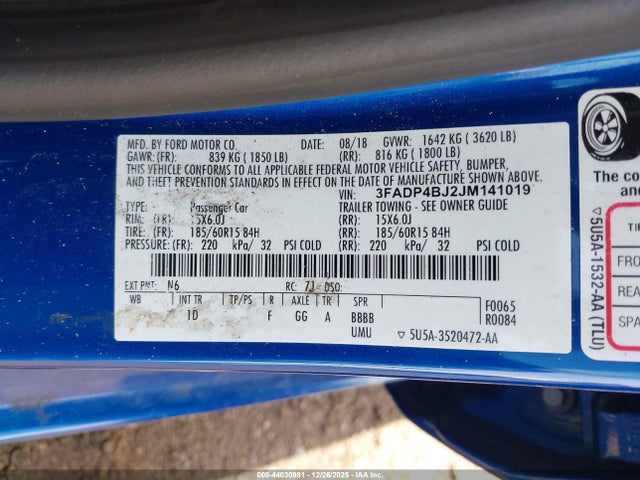 Ford FIESTA SE 2018 3FADP4BJ2JM141019 Image 9