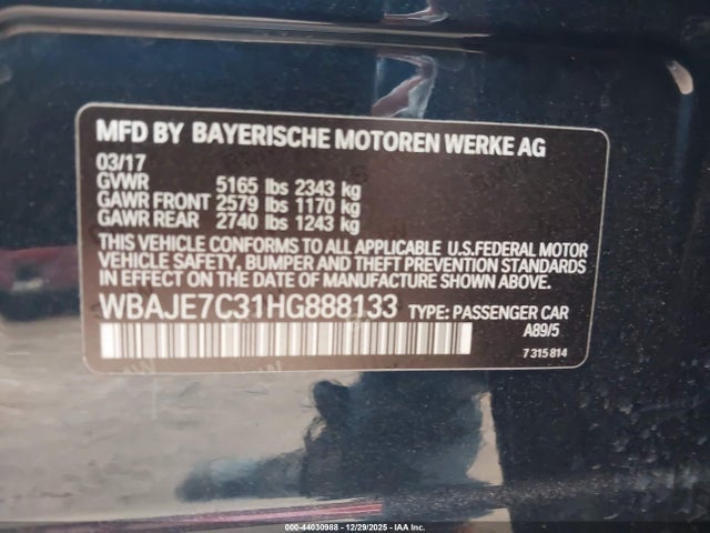 2017 BMW 540I WBAJE7C31HG888133 Photo 8