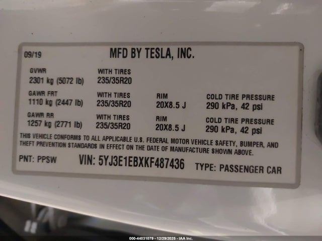 2019 TESLA MODEL 3 5YJ3E1EBXKF487436 Photo 8