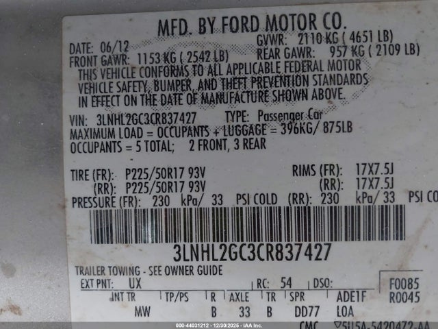 2012 LINCOLN MKZ 3LNHL2GC3CR837427 Photo 8