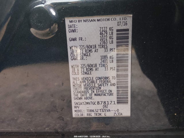 5N1AT2MV7GC878171 Nissan Rogue Sl