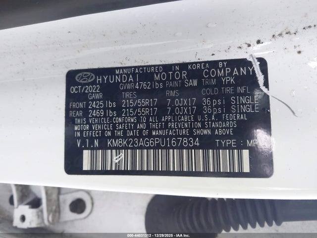 KM8K23AG6PU167834 Hyundai Kona Electric Se