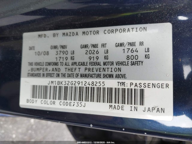 Продаж на аукціоні авто 2009 Mazda Mazda3 I, vin: JM1BK32G291248255, номер лоту: 44031313