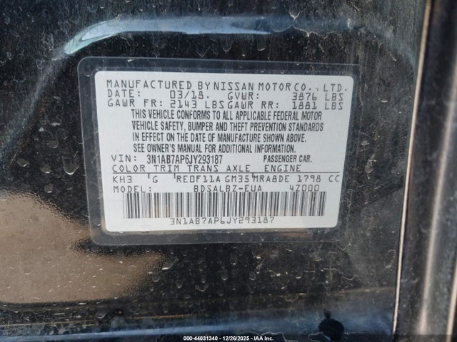 3N1AB7AP6JY293187 Nissan SENTRA S