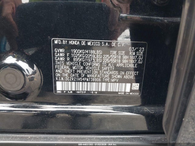 3CZRZ1H54PM738906 Honda Hr-v 2wd Sport