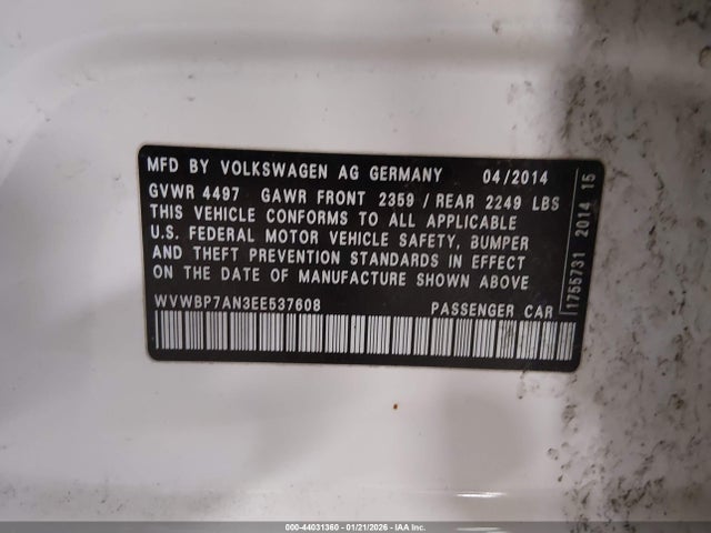 Aukcja sprzedaży 2014 Volkswagen Cc 2.0t R-line, vin: WVWBP7AN3EE537608, numer aukcji: 44031360