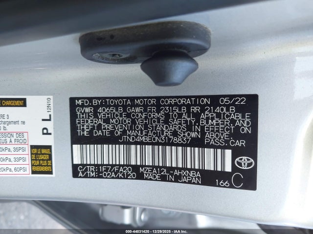 JTND4MBE0N3178837 Toyota COROLLA SE