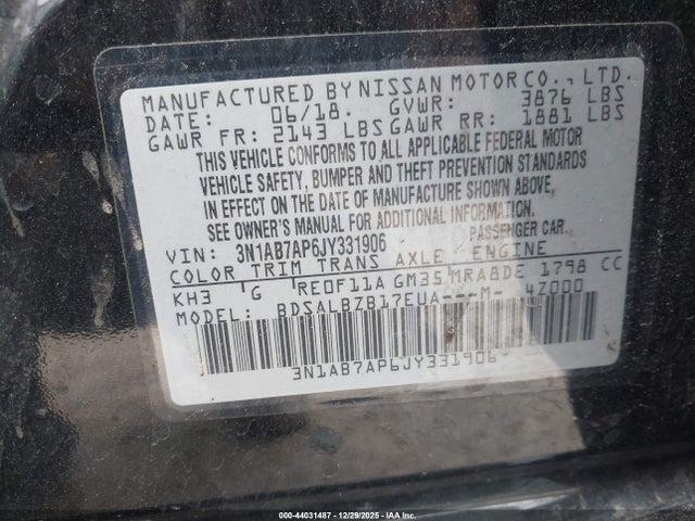 3N1AB7AP6JY331906 Nissan SENTRA S