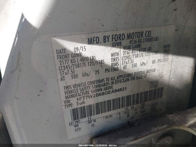 Продажа на аукционе авто 2016 Ford F-250 Xl, vin: 1FT7W2B68GEA84821, номер лота: 44031506