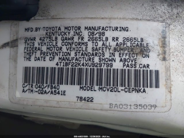 1999 TOYOTA CAMRY 4T1BF22K4XU929799 Photo 8