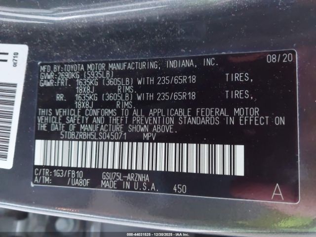 2020 TOYOTA HIGHLANDER 5TDBZRBH5LS045071 Photo 8