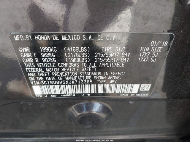 3CZRU6H5XJM713365 Honda HR-V EX
